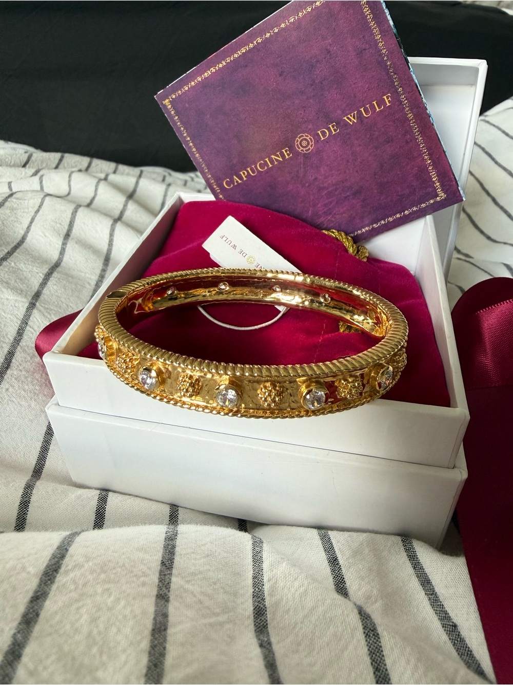 GOLD BERRY GEM CLASSIC HINGED BANGLE - CLEAR CUBIC ZIRCONIA